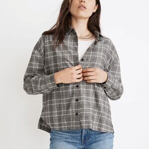 Madewell Women's Plaid Westlake Button Down Grey Plaid Cozy Relaxed Fit